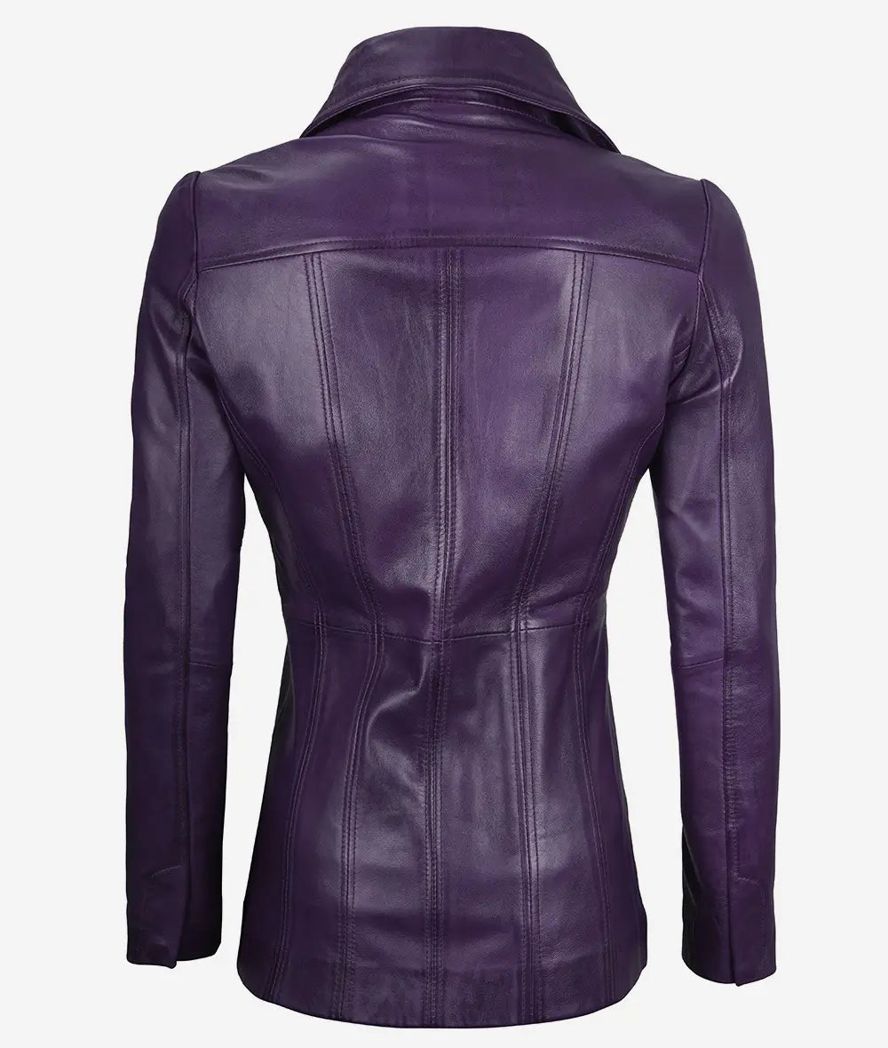 Womens Three Button Purple Leather Blazer