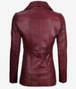 Womens Three Button Maroon Leather Blazer