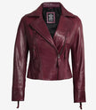 Womens Real Lambskin Leather Asymmetrical Maroon Motorcycle Leather Jacket