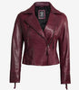Womens Real Lambskin Leather Asymmetrical Maroon Motorcycle Leather Jacket