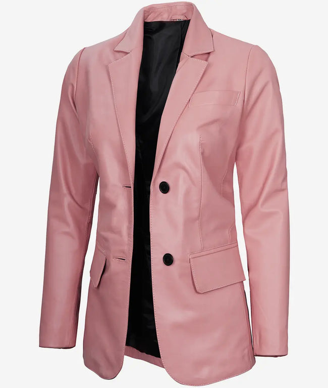 Womens Two Button Pink Leather Blazer
