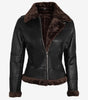 Womens Dark Brown Shearling Leather Bomber Jacket