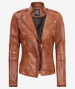 Womens Brown Asymmetrical Fitted Leather Jacket