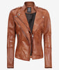 Womens Brown Asymmetrical Fitted Leather Jacket