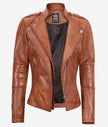Womens Brown Asymmetrical Fitted Leather Jacket