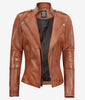 Womens Brown Asymmetrical Fitted Leather Jacket
