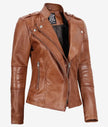 Womens Brown Asymmetrical Fitted Leather Jacket