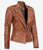 Womens Brown Asymmetrical Fitted Leather Jacket