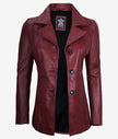 Womens Three Button Maroon Leather Blazer
