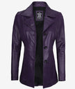 Womens Three Button Purple Leather Blazer