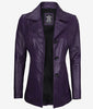 Womens Three Button Purple Leather Blazer