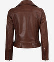 Women's Asymmetrical Cognac Leather Jacket - Belted Waist