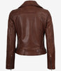Women's Asymmetrical Cognac Leather Jacket - Belted Waist