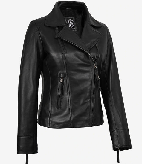 Ramsey Women's Asymmetrical Black Leather Biker Style Jacket