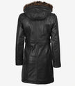 Women's Black Premium Leather Coat - Removable Fur Hood