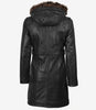 Women's Black Premium Leather Coat - Removable Fur Hood