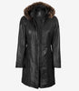 Women's Black Premium Leather Coat - Removable Fur Hood