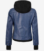 Womens Blue Bomber Leather Jacket With Hood