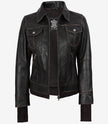 Women's Distressed Brown Bomber Leather Jacket with Removable Hood