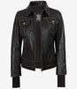 Women's Distressed Brown Bomber Leather Jacket with Removable Hood
