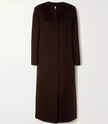 Womens Collarless Dark Brown Wool Trench Coat