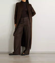 Womens Collarless Dark Brown Wool Trench Coat
