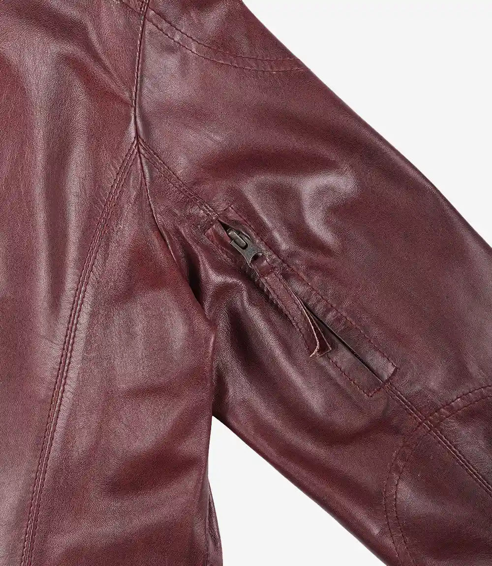 Women's Real Lambskin Leather Burgundy Biker Style Jacket