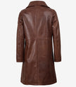 Long Cognac Leather Car Coat for Women