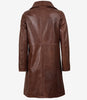 Long Cognac Leather Car Coat for Women