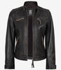 Women's Quilted Distressed Brown Real Lambskin Leather Biker Style Jacket