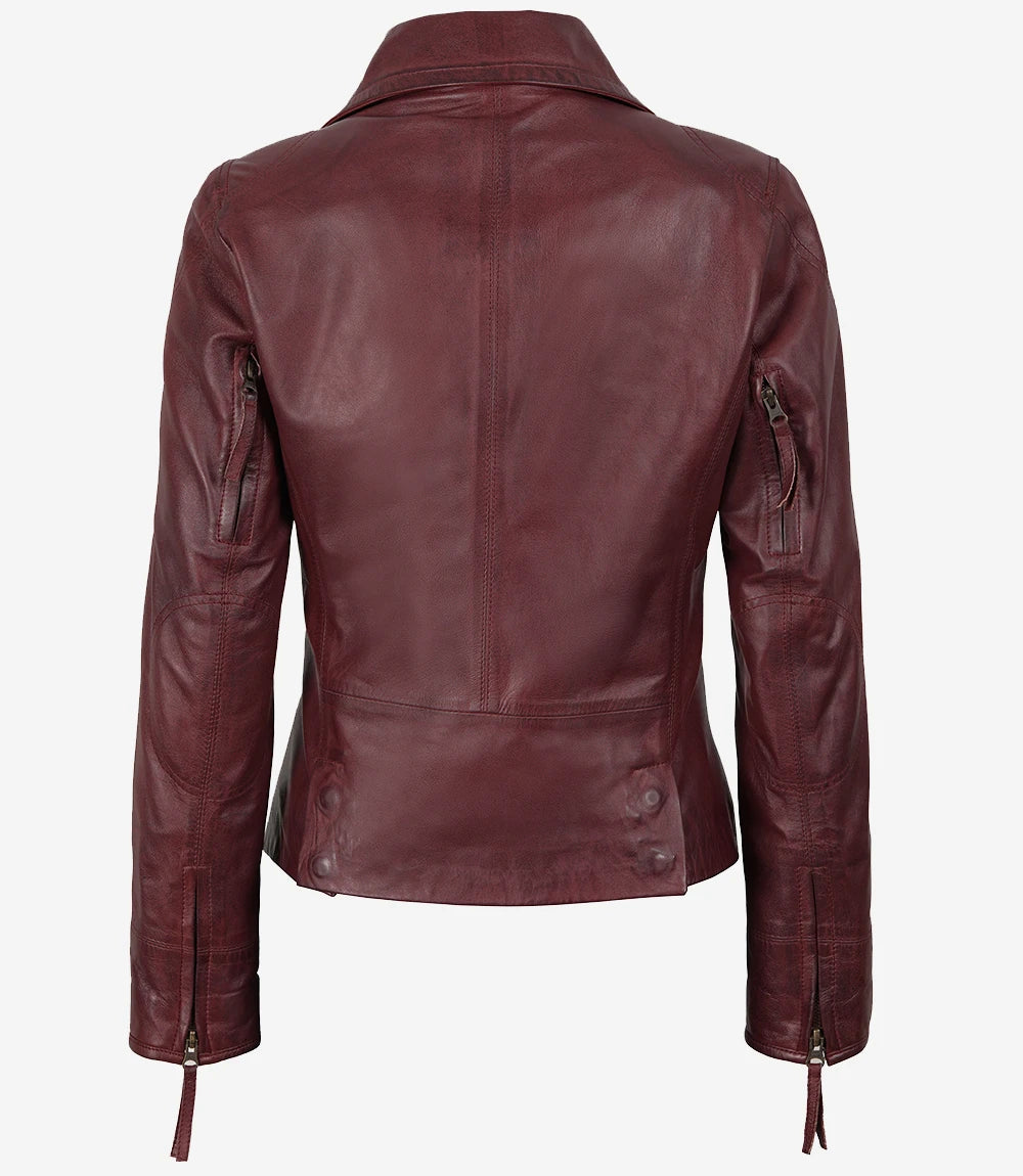 Women's Real Lambskin Leather Burgundy Biker Style Jacket