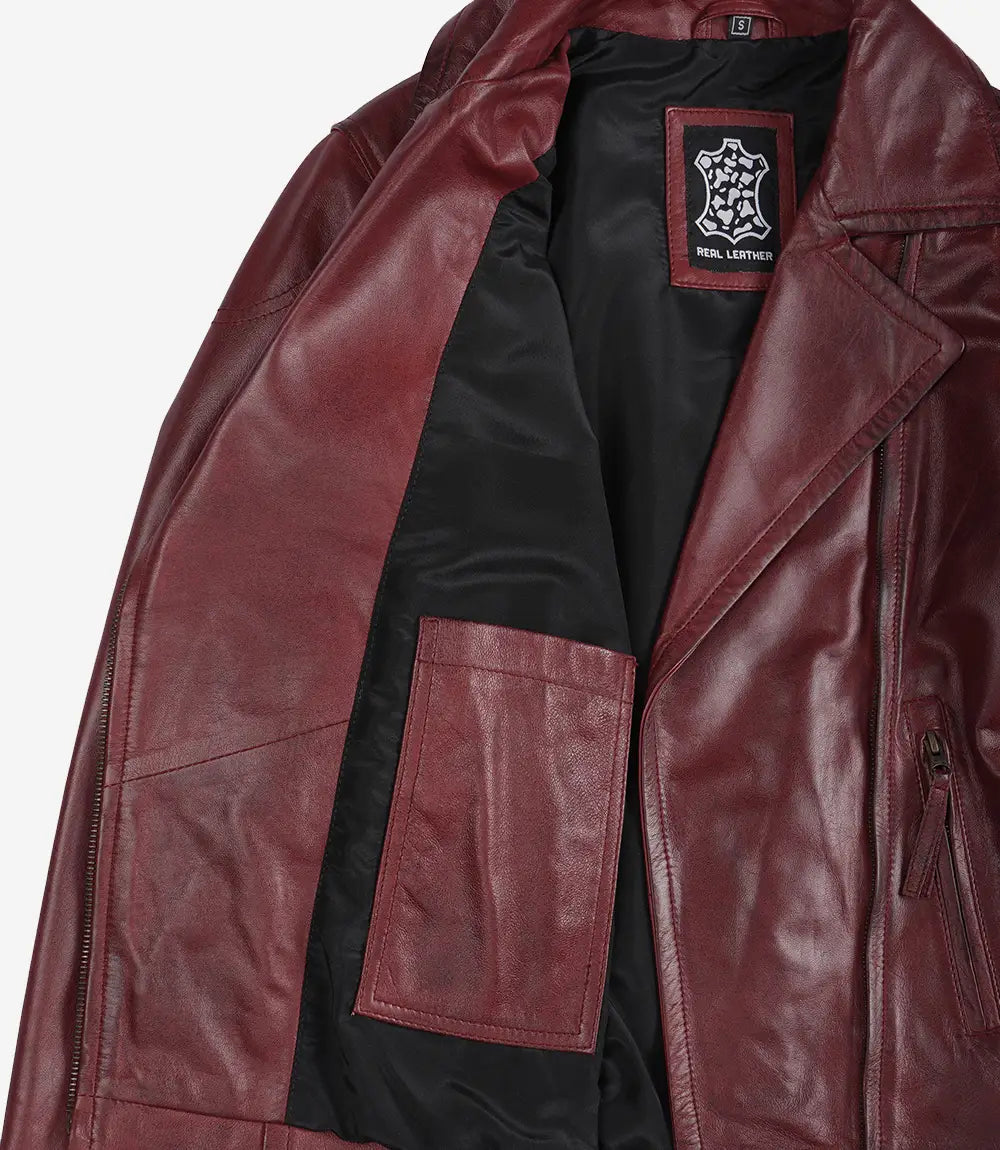 Women's Real Lambskin Leather Burgundy Biker Style Jacket