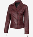Women's Real Lambskin Leather Burgundy Biker Style Jacket