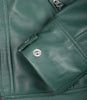 Womens Real Leather Green Biker Style Jacket - Quilted Shoulder