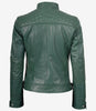 Womens Real Leather Green Biker Style Jacket - Quilted Shoulder