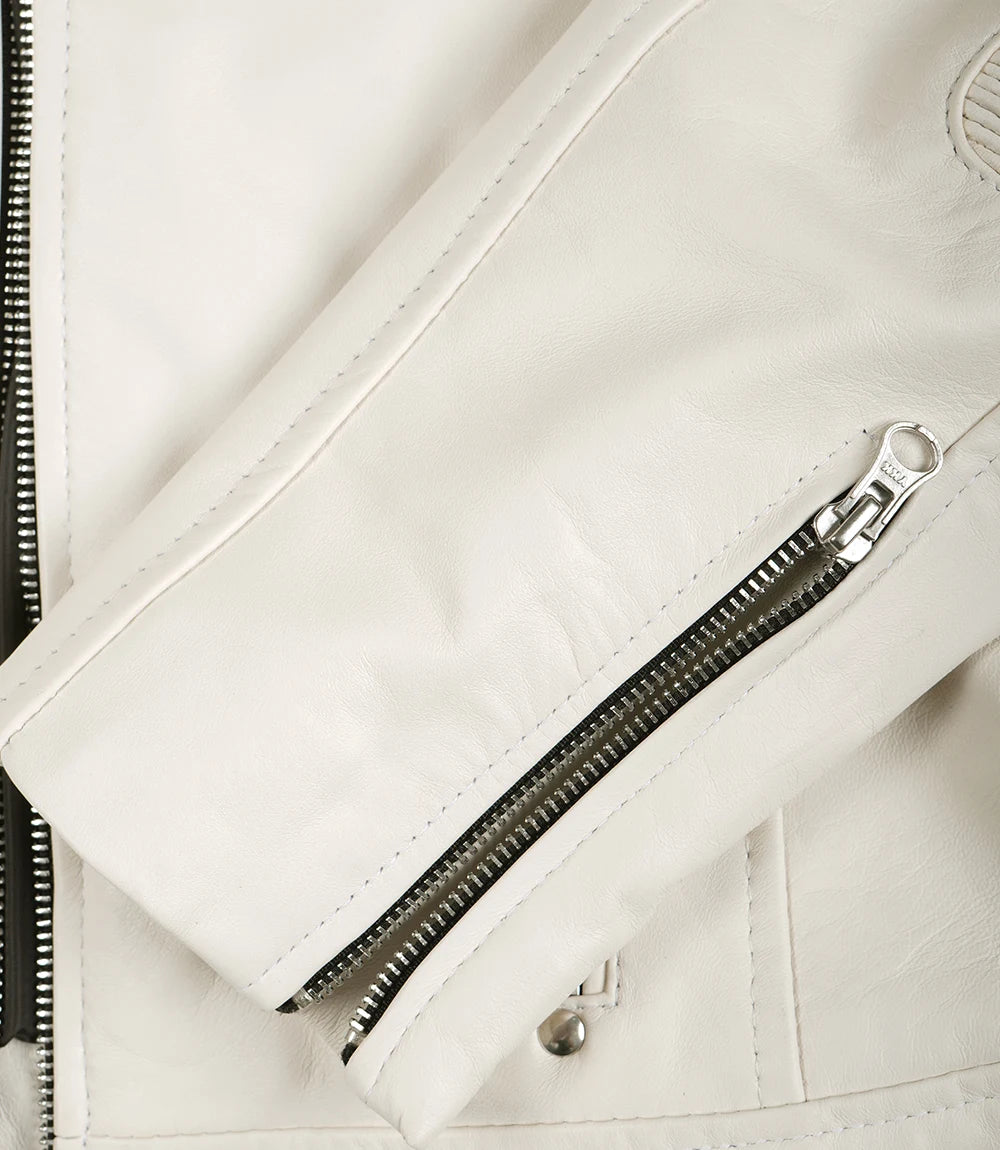 Women's Real Leather Off White Biker Style Leather Jacket