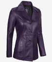 Womens Three Button Purple Leather Blazer