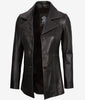 Womens Three Button Rub Off Brown Leather Blazer