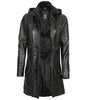 Womens Black 3 4 Length Leather Coat With Hood