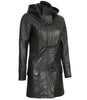 Womens Black 3 4 Length Leather Coat With Hood