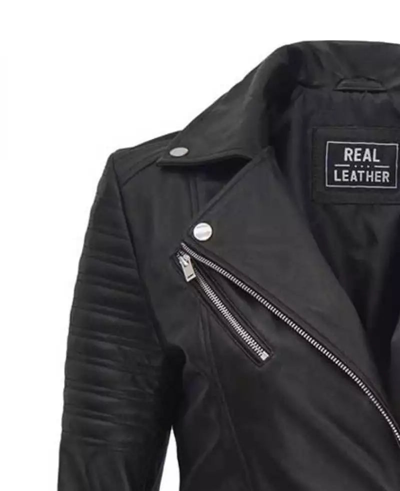 Womens Black Asymmetrical Biker Leather Jacket