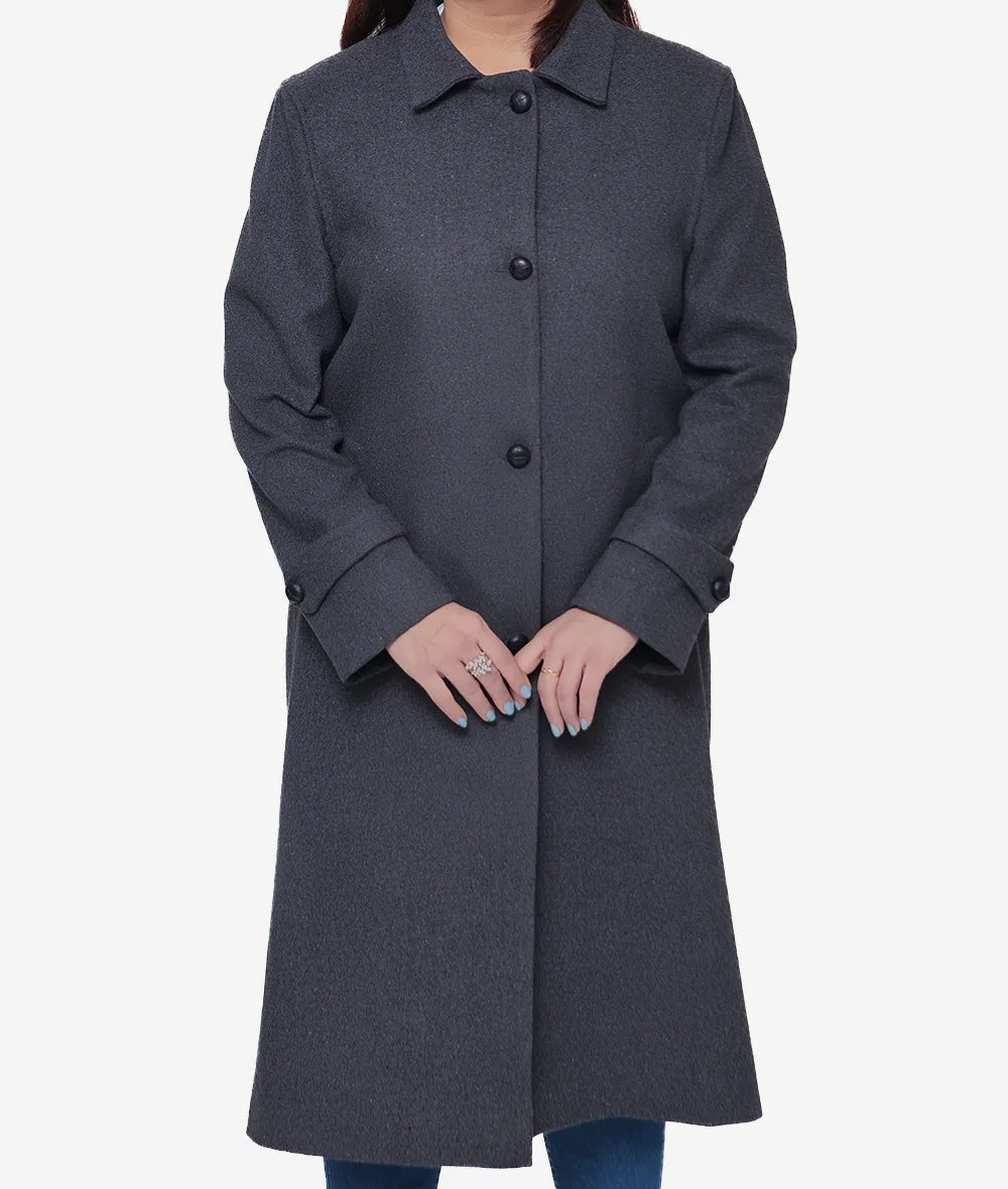 Womens Charcoal Grey Wool Overcoat