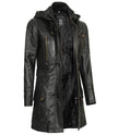 Womens Black 3 4 Length Leather Coat With Hood