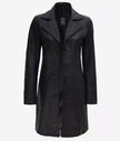 Womens Tall Wide Collar 3 Quarter Black Leather Coat