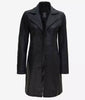 Womens Tall Wide Collar 3 Quarter Black Leather Coat