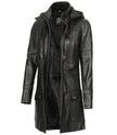 Womens Black 3 4 Length Leather Coat With Hood