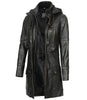 Womens Black 3 4 Length Leather Coat With Hood