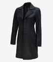 Womens Tall Wide Collar 3 Quarter Black Leather Coat