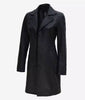 Womens Tall Wide Collar 3 Quarter Black Leather Coat