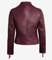 Womens Real Lambskin Leather Asymmetrical Maroon Motorcycle Leather Jacket